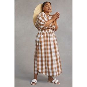 Anthropologie Whit Two Puff Sleeved Gingham Skirt Set Brown Motif Size 2X